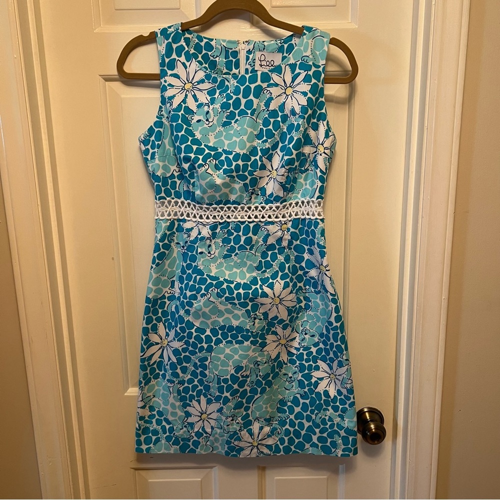 Lilly Pulitzer Vintage Blue Leopard Cutout Dress Size 4